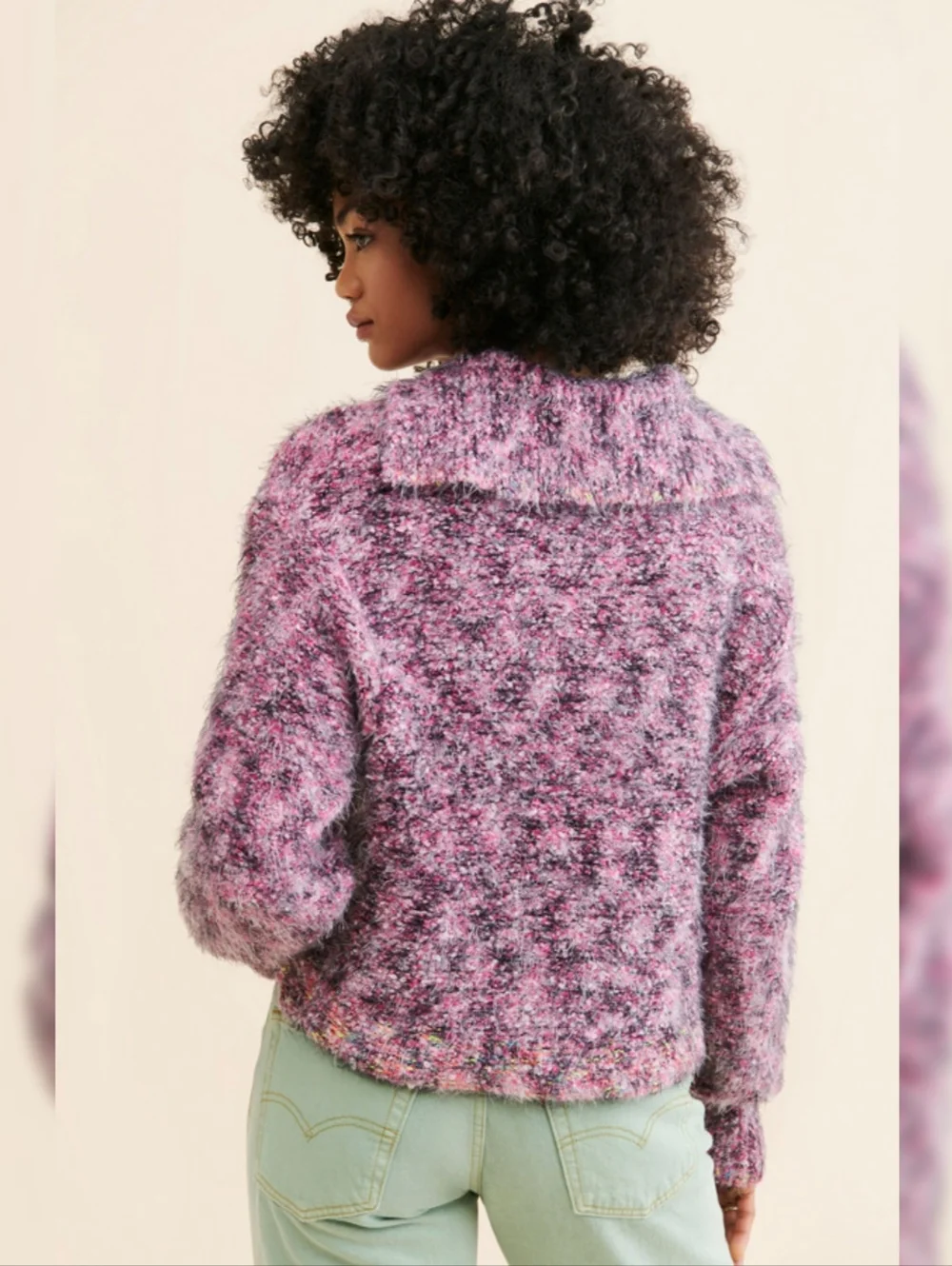 Free People Stellar Knit Pullover Pink Spacedye Half Button‎ Women's